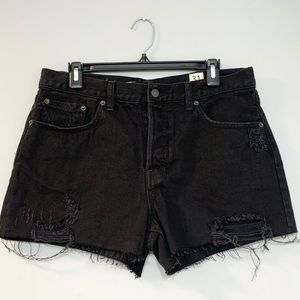We The Free Womens Button Fly Jean Shorts Size 31 Black Cut Off Denim Cotton